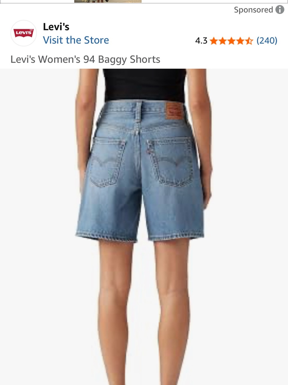 Levi's Light Blue mid rise loose thru hip and thigh  Baggy Jean Shorts size 34 - Picture 2 of 7